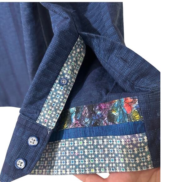 Robert Graham Woven Button Up Long Sleeve Shirt Blue Striped, size L - Picture 6 of 9